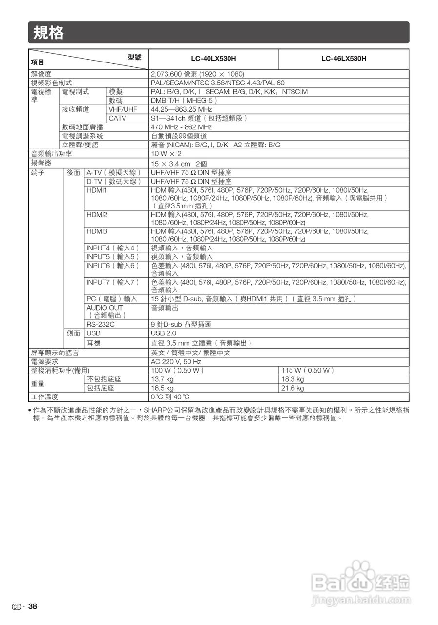 声宝LC-40LX530H型液晶电视机说明书:[4]