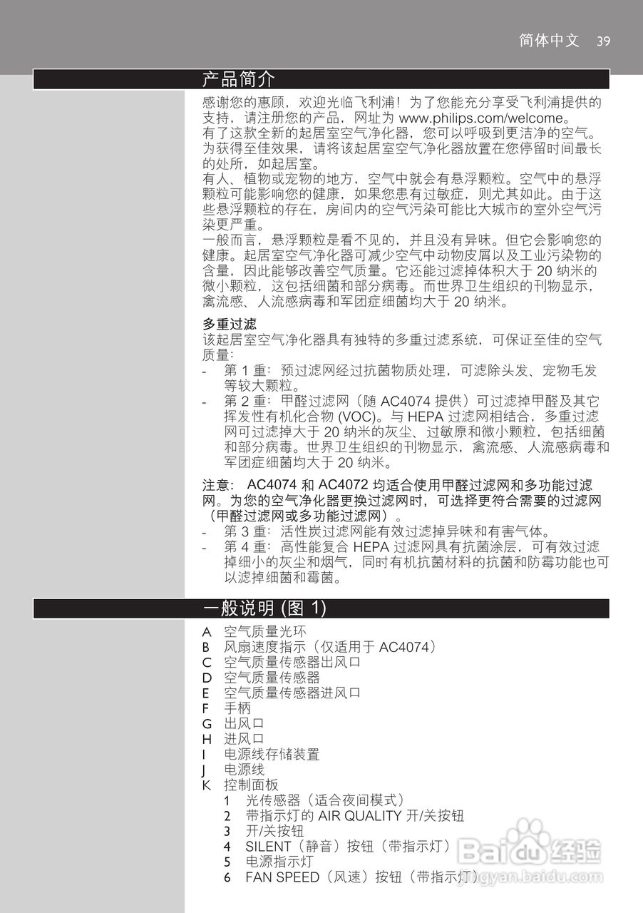 PHILIPS AC4074空气净化器说明书:[4]