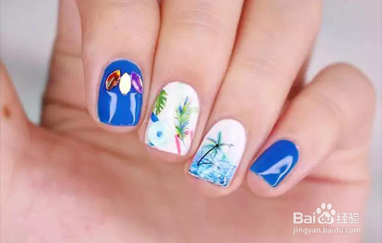 清爽海滩美甲教程