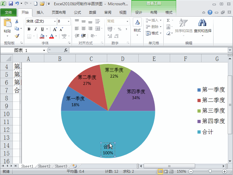 Excel2010如何制作半圆饼图