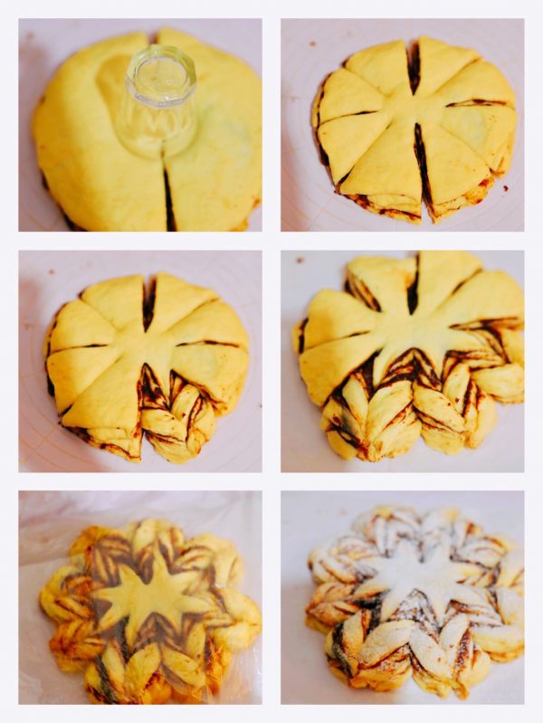 雪花造型红豆沙黄金软布里欧附过程图