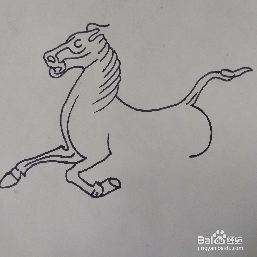 如何画古代很有名的青铜装饰品马踏飞燕简笔画