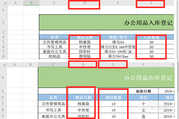 EXCEL中办公用品出入库怎么自动计算库存?