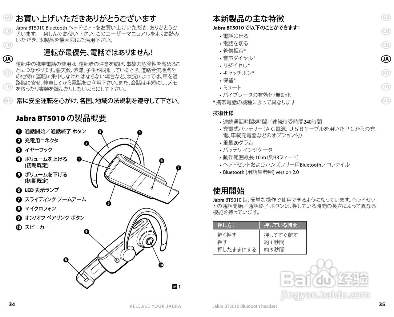 Jabra BT5010蓝牙耳机使用手冊:[2]
