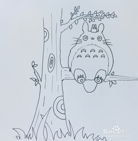 龙猫简笔画树叶图片