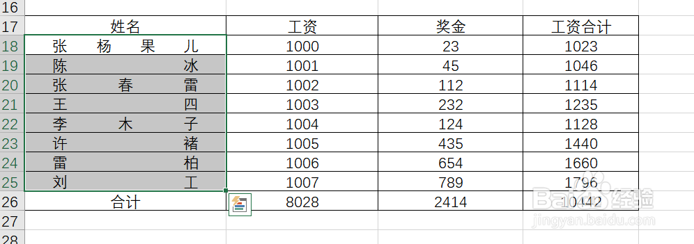 如何在Excel里面进行姓名对齐设置