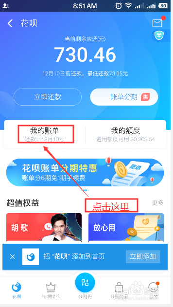 如何查看支付宝花呗本月账单明细（手机篇）