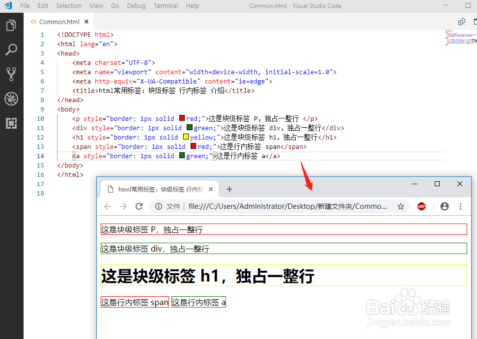 html常用标签：块级标签 行内标签 介绍