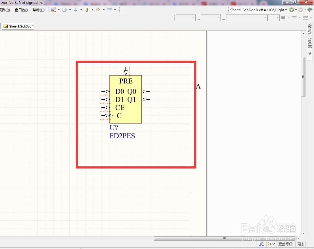 如何在AD中放置2位异步使能分立D型触发器？