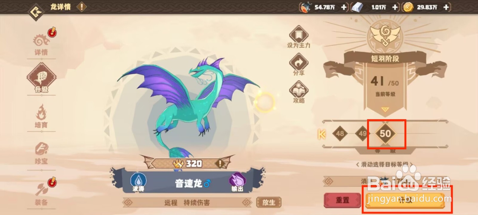 驯龙高手旅程音速龙怎么升到50级？