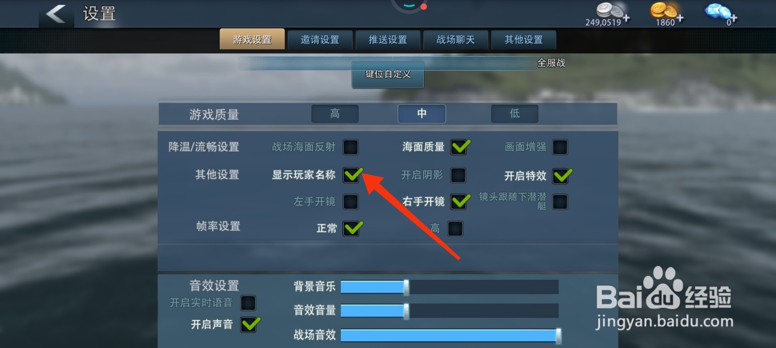 巅峰战舰怎么设置显示玩家名称？