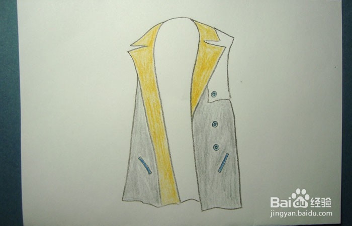 彩铅如何画无袖V领风衣