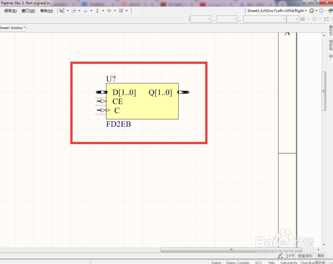 如何在AD中放置2位使能总线D型触发器？