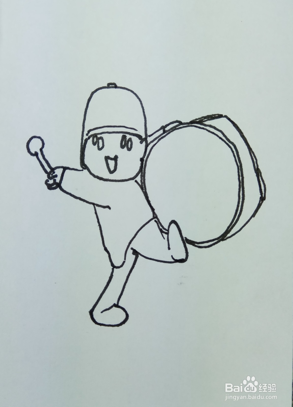 怎样画简笔画小P优优敲大鼓
