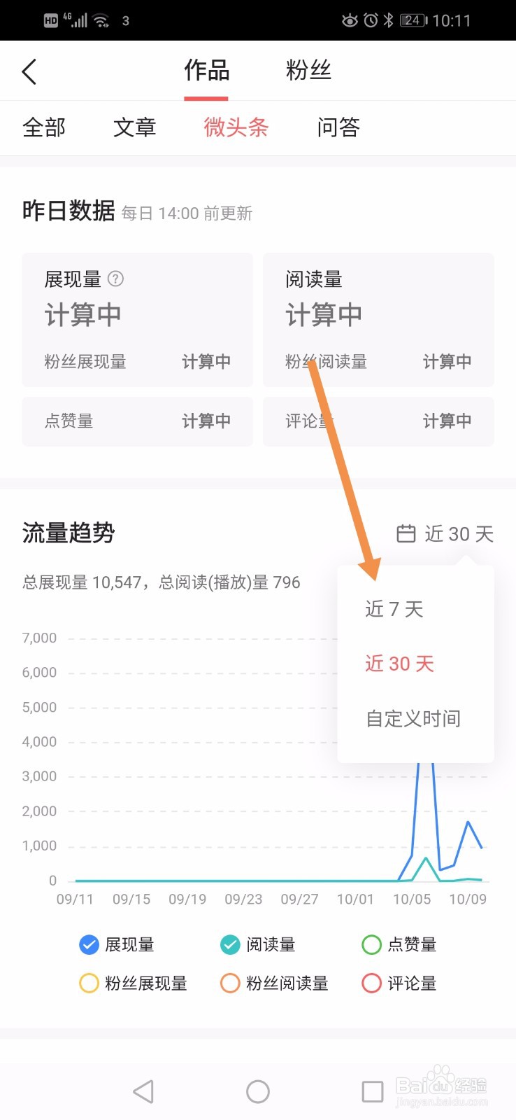 今日头条app如何查看微头条的7天数据