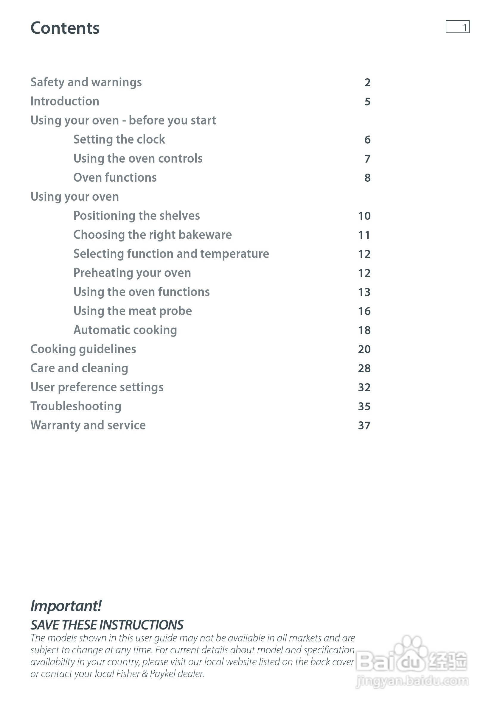 斐雪派克OB76SDEPX2嵌入式烤箱说明书:[1]