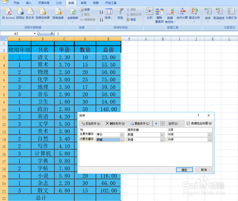 EXCEL排序数据实例