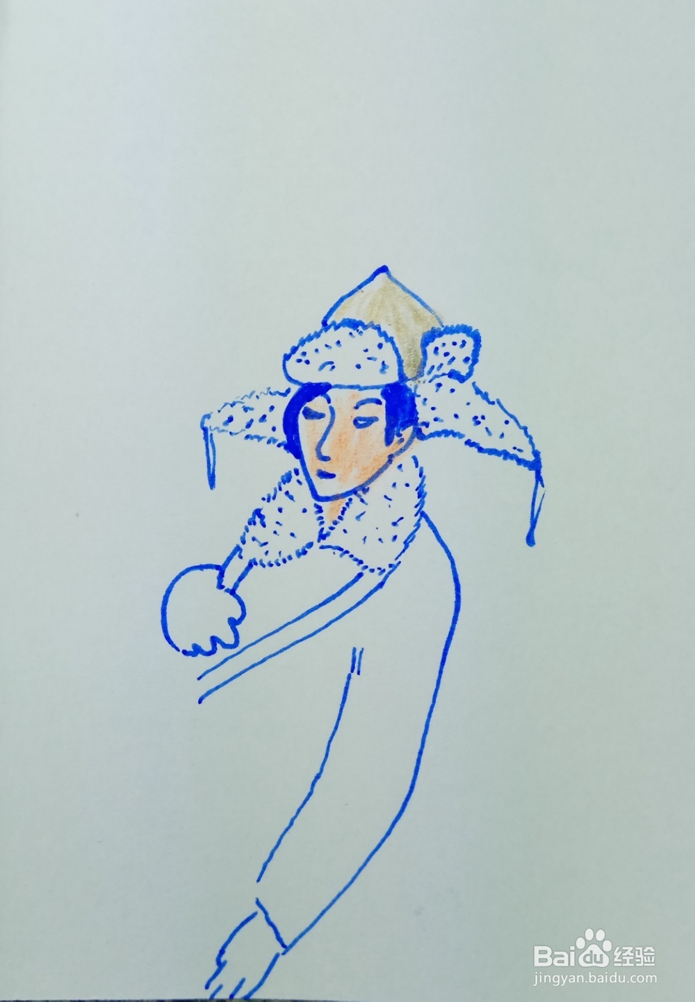 怎样画简笔画冬天穿兵服的女人
