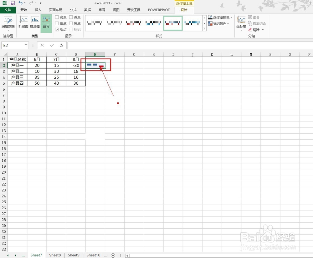 excel2013如何插入盈亏迷你图