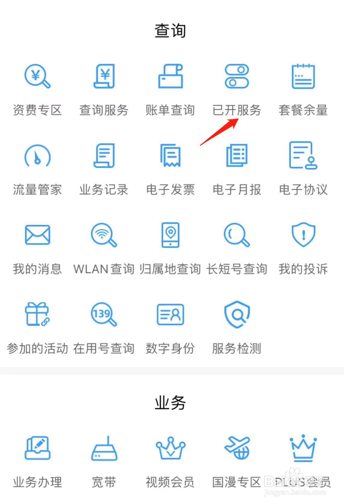 如何在中国移动广东查看已开服务