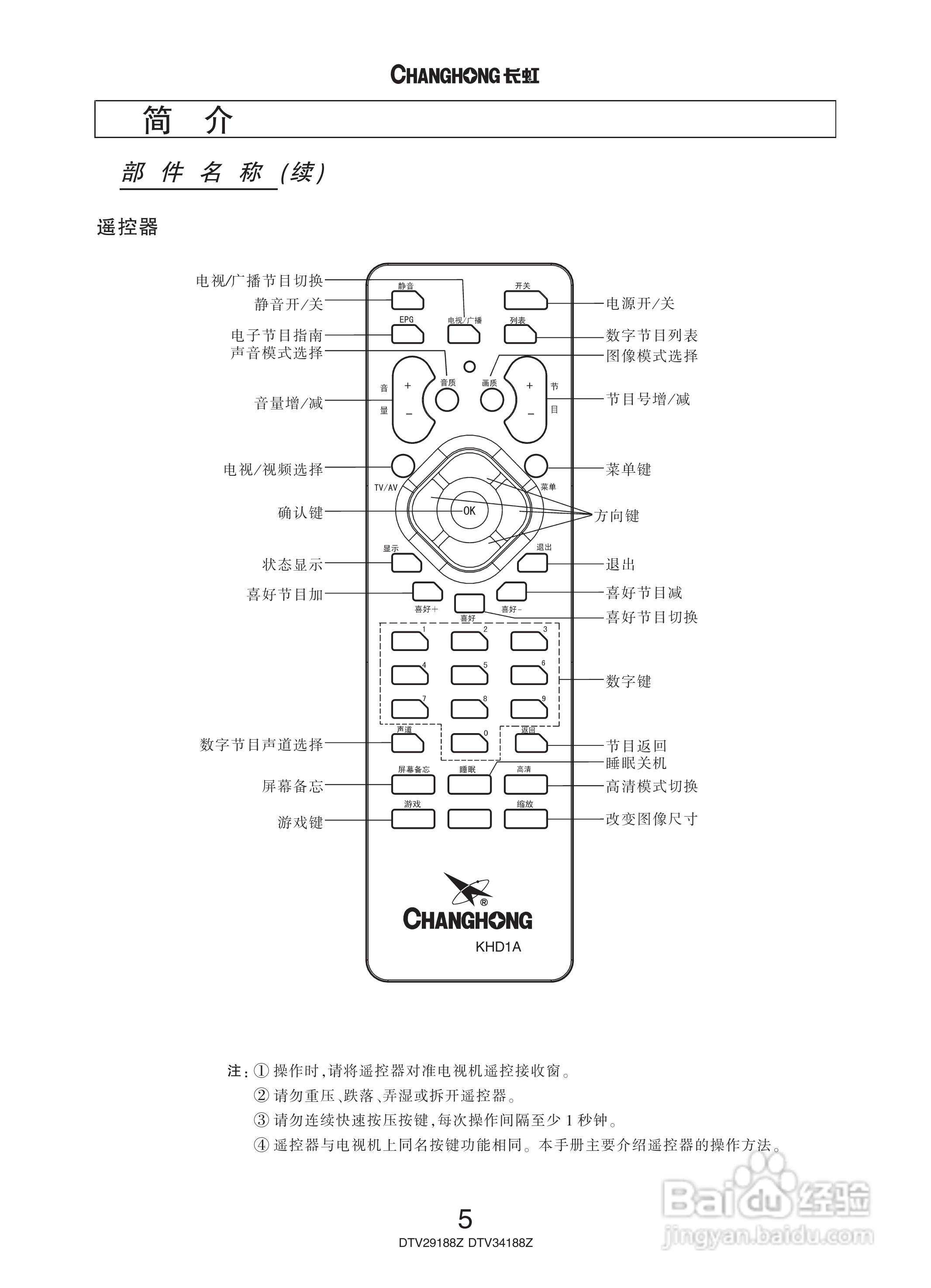 长虹彩色电视DTV29188Z型说明书:[1]