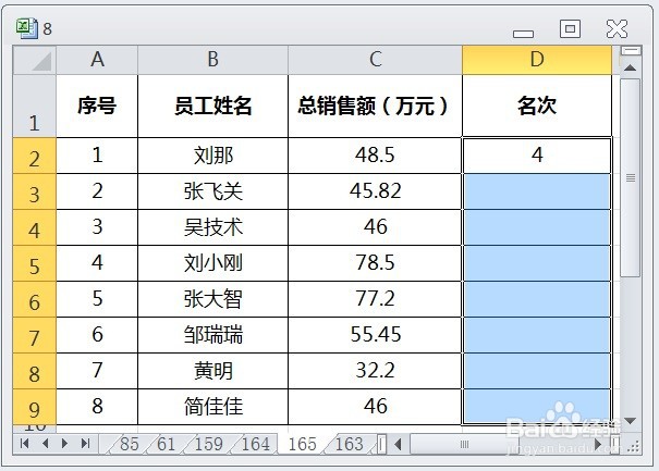 EXCEL运用RANK.AVG函数对总销售额排名