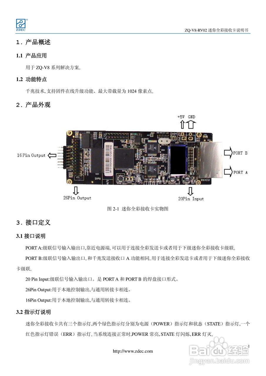 ZQ-V8-RV801接收卡使用说明书