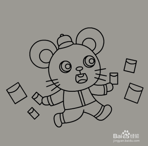 如何手工画撒红包的老鼠简笔画?