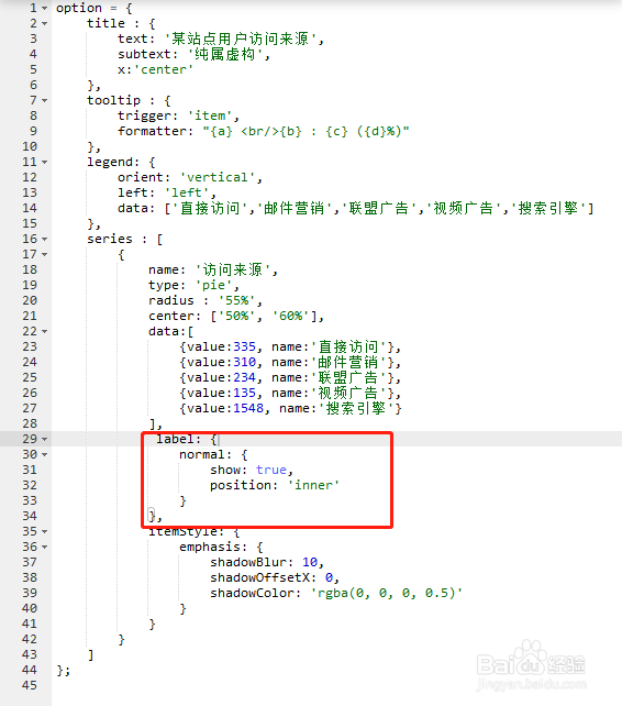 echarts饼图如何设置文字显示在图内还是图外？