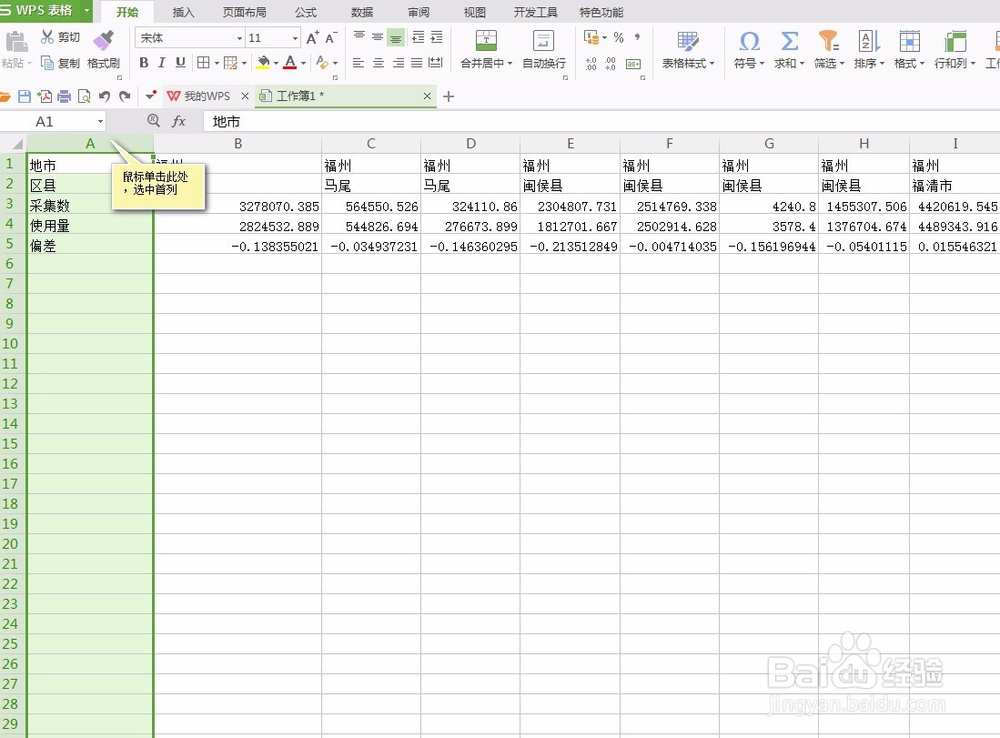 wps表格中如何锁定首行和首列