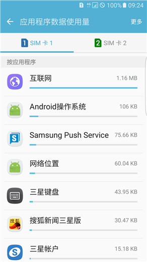 Samsung Galaxy S7 edge SM-G9350如何查看应用程序使用流量情况?