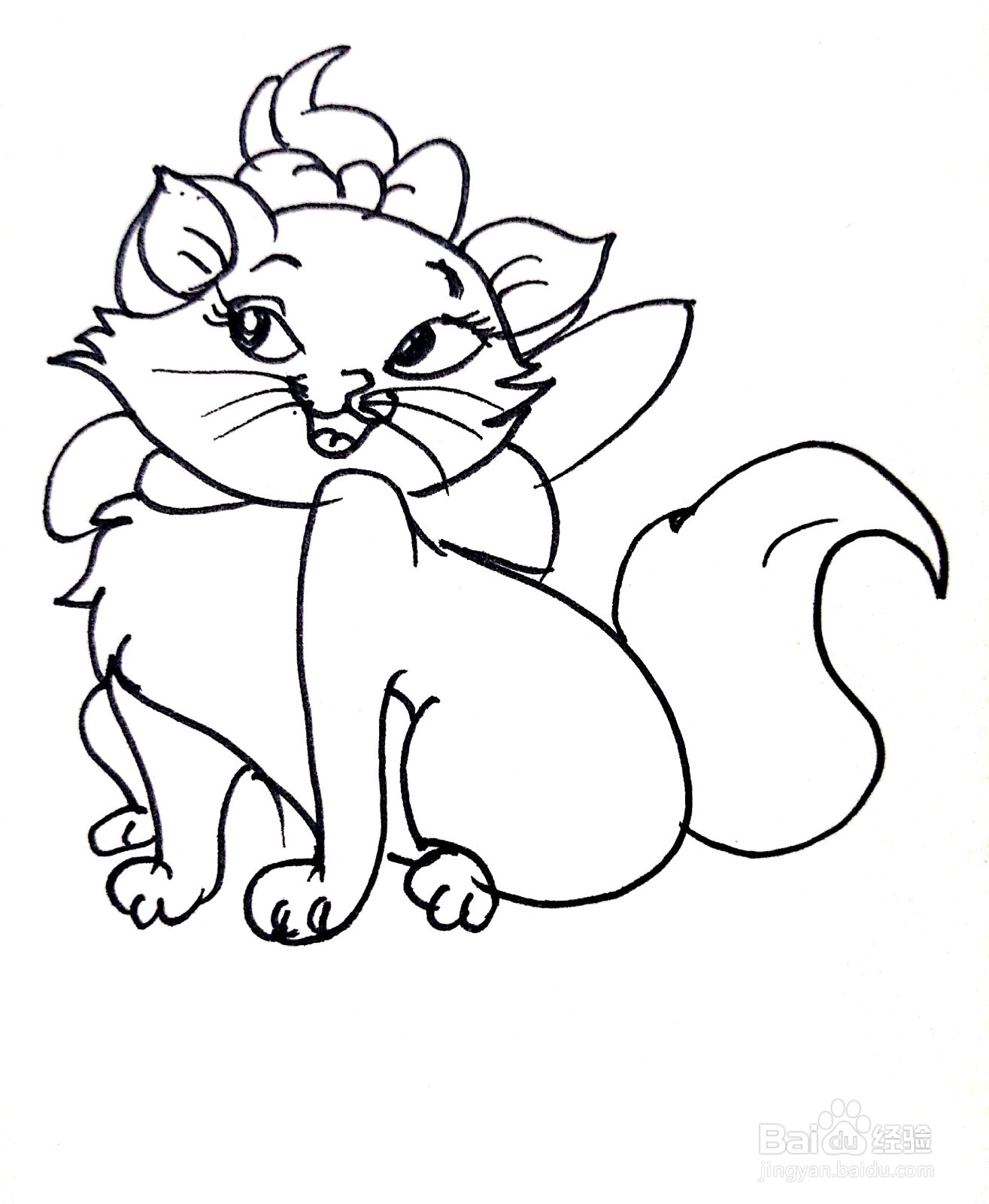 漂亮可爱的小猫线描画怎么画