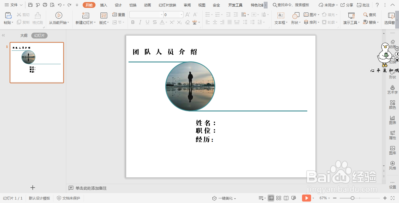 wps演示中如何制作单个人物介绍页面