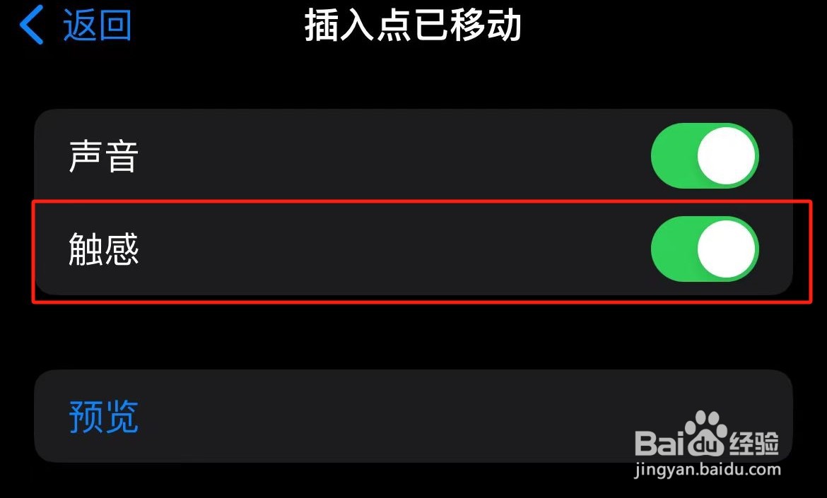 iPhone插入点已移动的旁白触感在哪里开启？