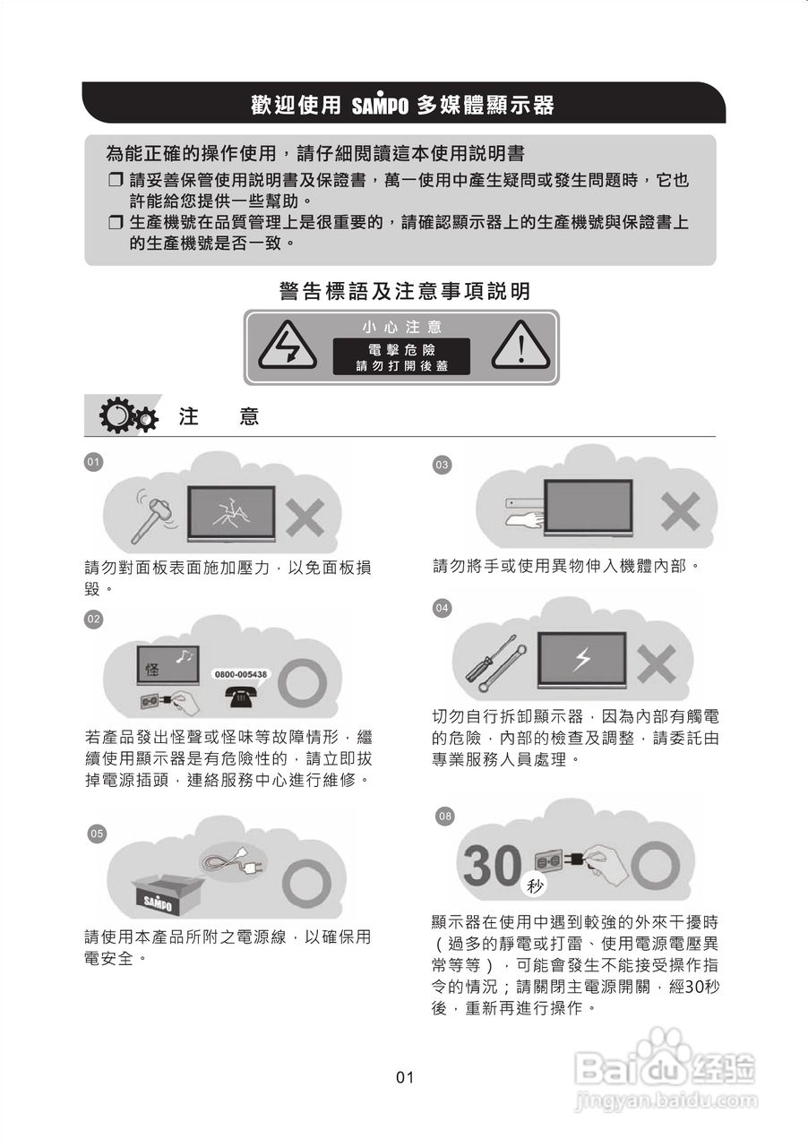 声宝PM-63H900型多媒体电视液晶显示器说明书:[1]