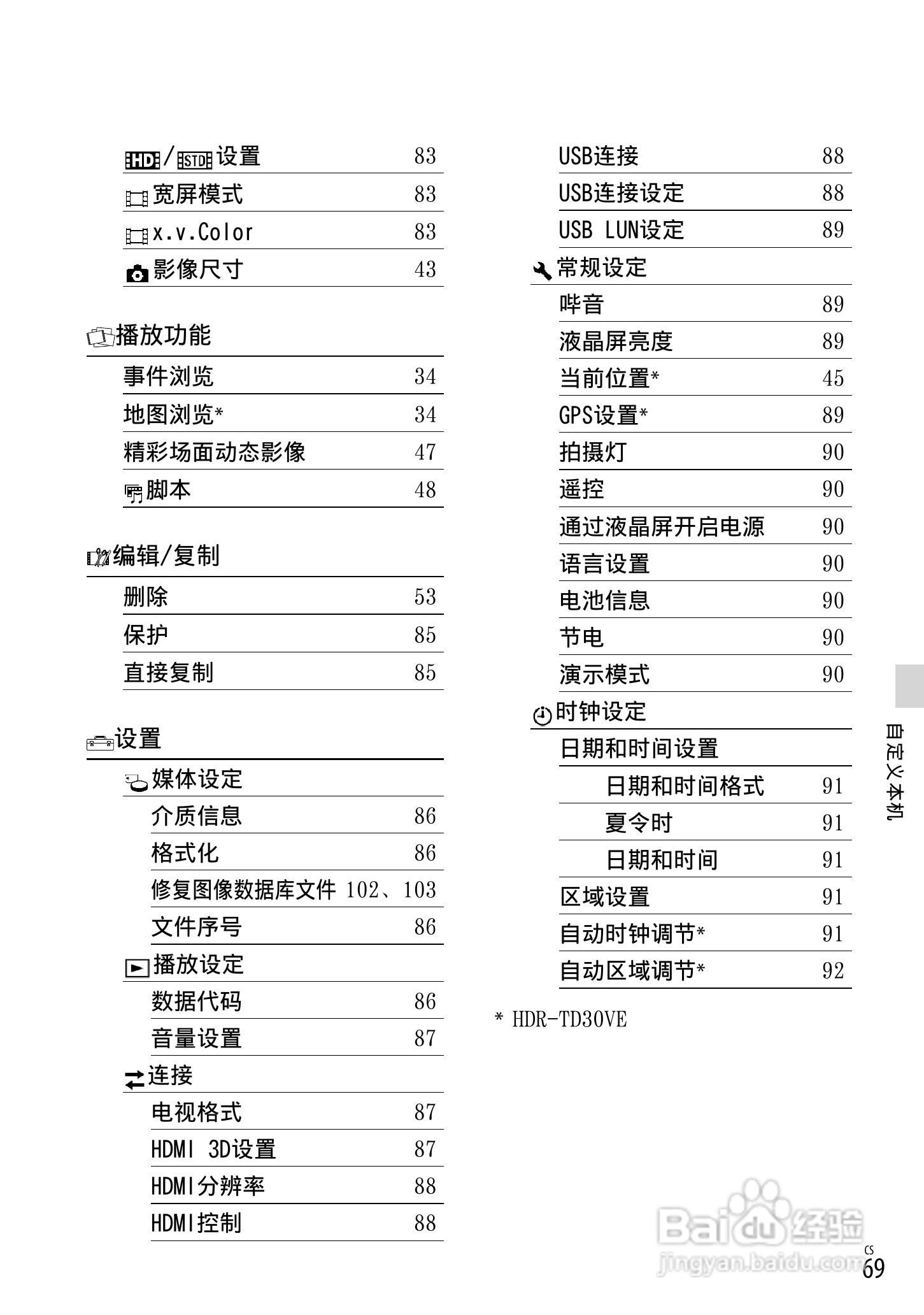 SONY索尼HDR-TD30VE数码摄像机说明书:[7]