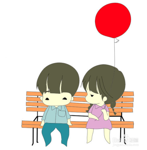 简笔画--q版坐在排椅上的男孩和女孩