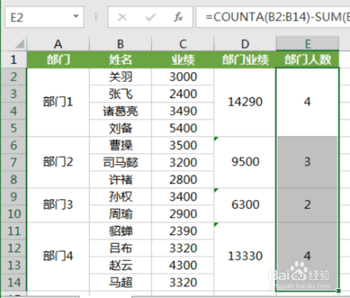 excel合并单元格汇总求和,计数,不规则表格求和