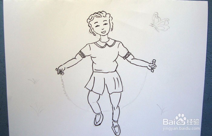 彩色简笔画练习跳绳的女孩