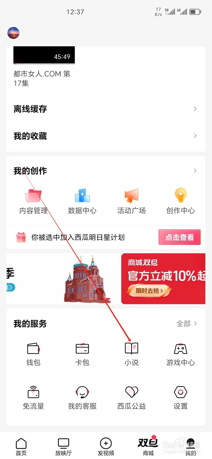 西瓜视频手机APP如何找到小说