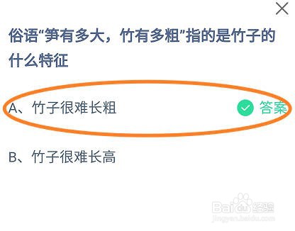 蚂蚁庄园,笋有多大竹有多粗是指竹子的什么特征