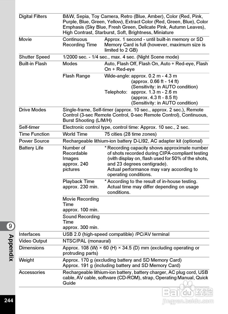 宾得Optio RZ18数码相机使用说明书:[25]