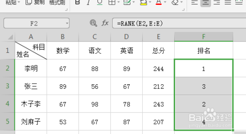 WPS表格如何进行成绩排名