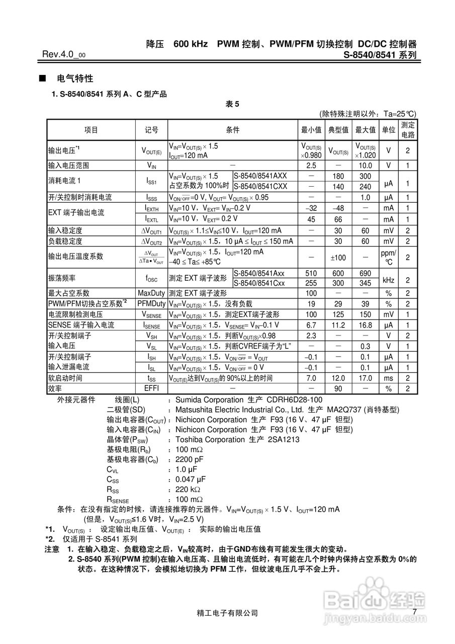 精工电S-8540/8541系列DC/DC控制器说明书:[1]