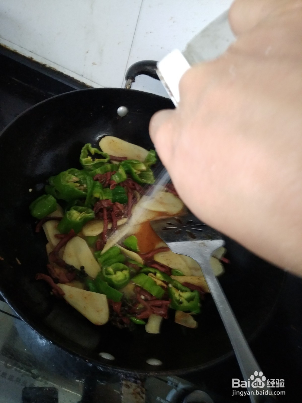 鸭肠炒青椒土豆片