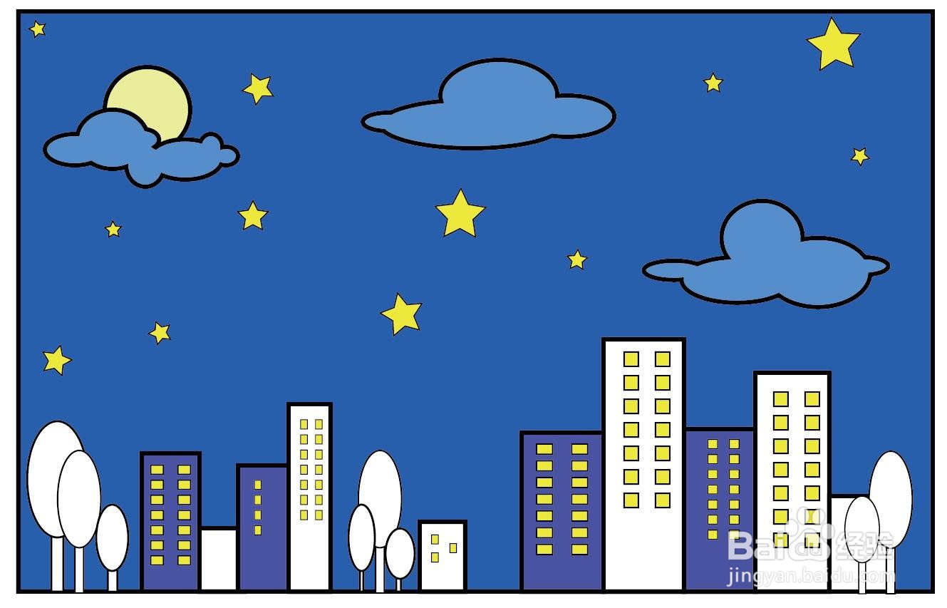 简笔画:城市夜景