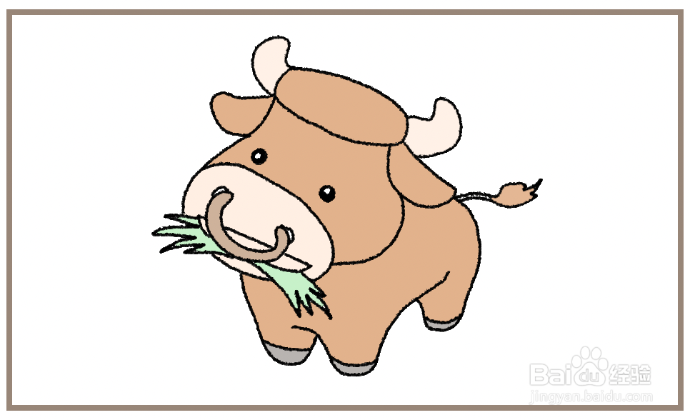 牛吃草的简笔画彩色图片