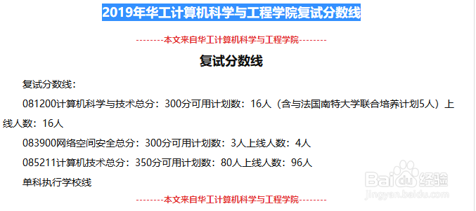 2019年华工计算机科学与工程学院复试分数线