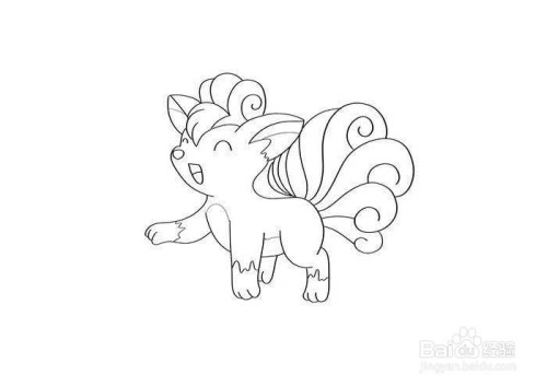 尾巴有九根,尾巴尖向内弯曲,这样简单的九尾狐就画出来了