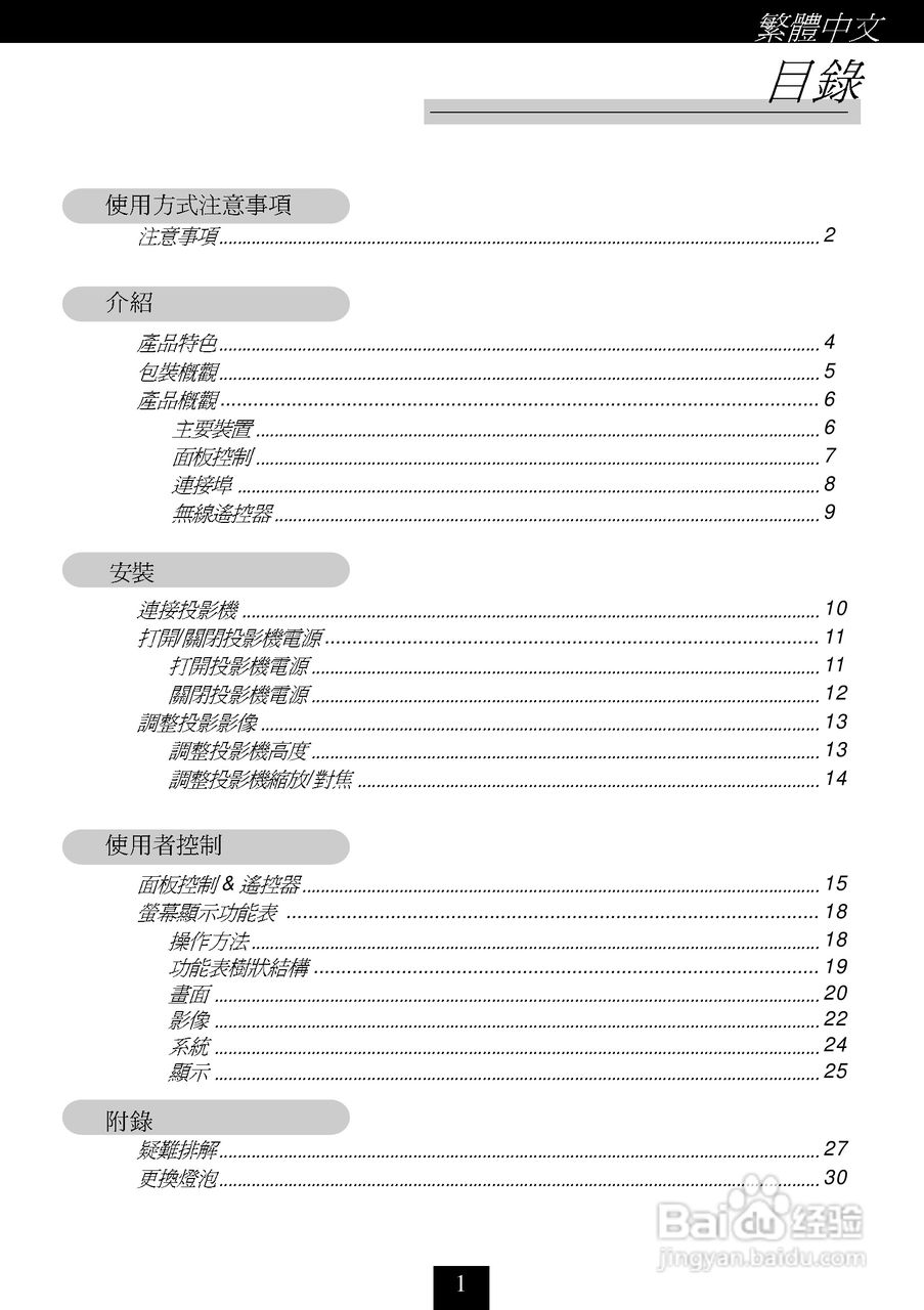奥图码 H30投影机说明书:[1]